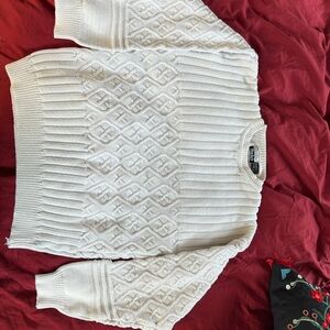 Stanley White Crew Neck Cable Knit Sweater